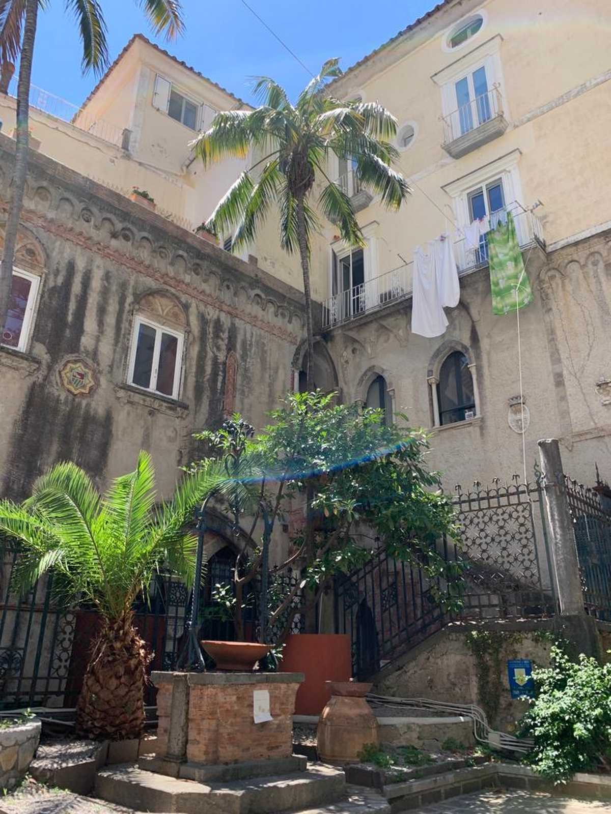 סמטה צרה עם בתים צבעוניים וצמחייה טיפוסית בדרום קמפניה